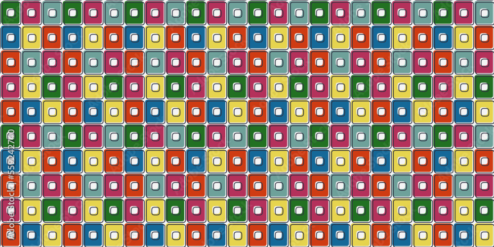 Poster Cube tile.Texture multicolored for print and stylish illustration. Seamless vector for application on pillows, textiles, wallpapers, clothes, notebooks, cups and other interiors.
