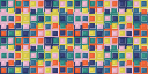 Colorful and mosaic cube tile.Texture multicolored for print and stylish illustration. Seamless vector for application on pillows, textiles or wallpapers.