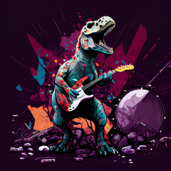 Tyranosaurus rex at a rock concert, dinosaur as a rock star, generative ai