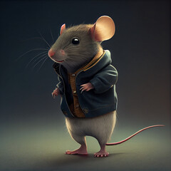 Realistic mouse dressed in cloth standing on two legs, generative ai