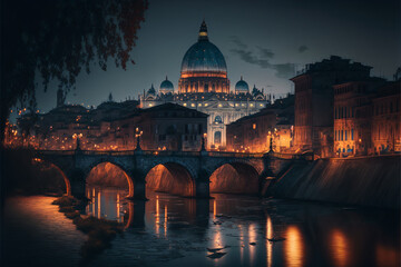 Rome nighttime cityscape - obrazy, fototapety, plakaty