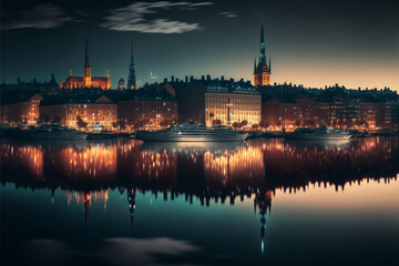 Stockholm nighttime cityscape