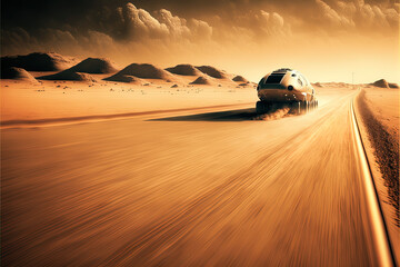 Fototapeta na wymiar Racing Across the Red Planet's Desert