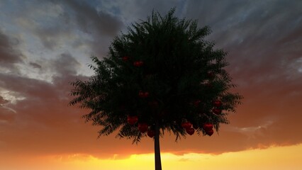 red heart shape with nature background