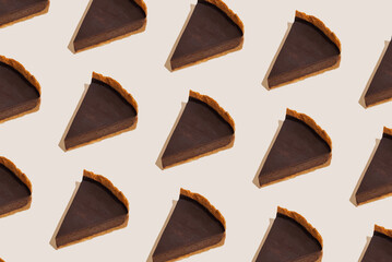 Chocolate cheesecake seamless pattern. Creative food photography