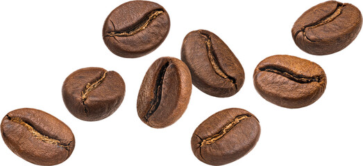 Falling coffee beans isolated 