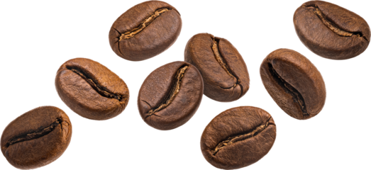 Falling coffee beans isolated