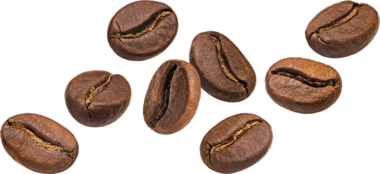 Falling coffee beans isolated 