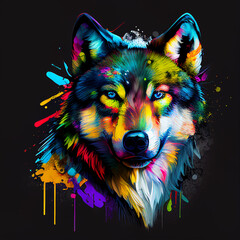 colorful drawing of a wolf in graffiti style, generative AI
