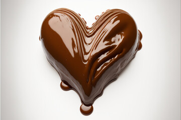 A heart-shaped chocolate treat, crafted from rich chocolate syrup, is isolated on a white background, generative ai