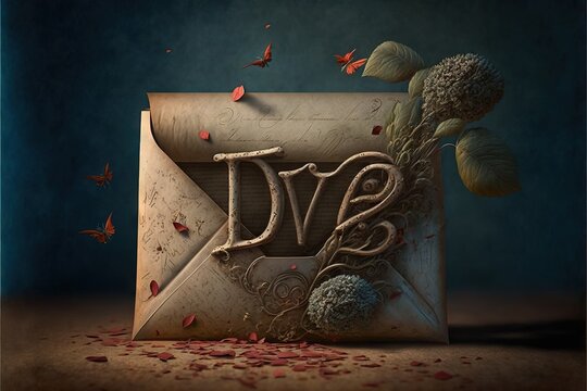 a letter with a flower and butterflies flying around it and a butterfly flying over it, and a letter with the letter dw2 in the middle of the letter, surrounded by a.