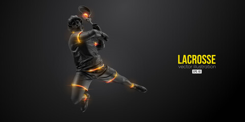 Abstract silhouette of a lacrosse player on black background. Lacrosse player man are throws the ball. Vector illustration