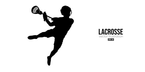 Abstract silhouette of a lacrosse player on white background. Lacrosse player man are throws the ball. Vector illustration