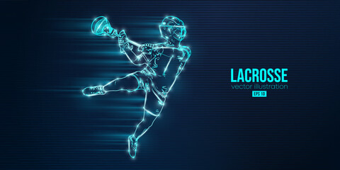 Fototapeta premium Abstract silhouette of a lacrosse player on blue background. Lacrosse player man are throws the ball. Vector illustration