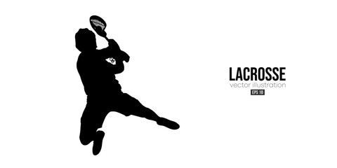 Fototapeta na wymiar Abstract silhouette of a lacrosse player on white background. Lacrosse player man are throws the ball. Vector illustration