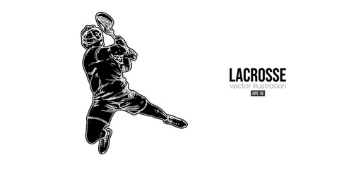Abstract silhouette of a lacrosse player on white background. Lacrosse player man are throws the ball. Vector illustration