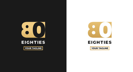 Number 80 logo or Logo Number 80 isolated on white and black background. Logo Number 80 elegant. Suitable for brand logos or products with the brand name fifteen. Number 80 logo simple gold color. - obrazy, fototapety, plakaty