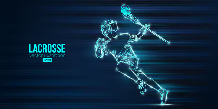 Abstract silhouette of a lacrosse player on blue background. Lacrosse player man are throws the ball. Vector illustration