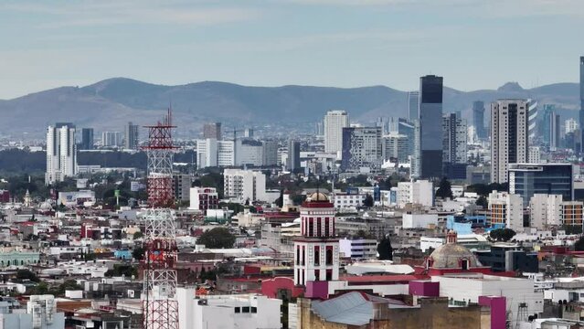 Beautiful aerial view of the city of Puebla in Mexico. Telephoto zoom lens.