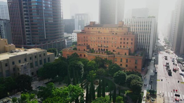 Aerial of The California Club and Maguire Gardens in Los Angeles