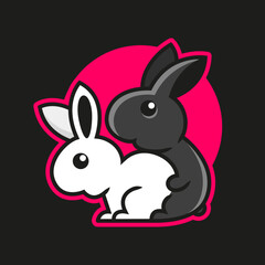 Simple, minimalistic rabbit in hole logo. Cute cartoon bunny vector