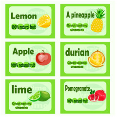 Labels lemon pineapple durian pomegranate lime apple