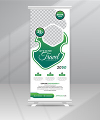 Tour sale vacation Business Roll up Banner Stand concept template for Travel Agency