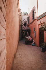 Narrow back streets of Marraekch in Morocco