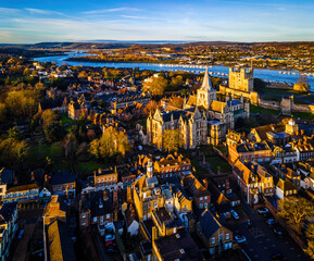 Aerial view of Rochester, a commuter town in the unitary authority of Medway in Kent, England