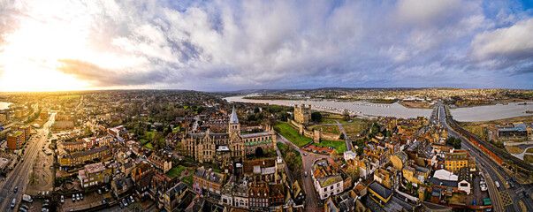 Aerial view of Rochester, a commuter town in the unitary authority of Medway in Kent, England