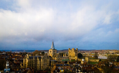 Obraz premium Aerial view of Rochester, a commuter town in the unitary authority of Medway in Kent, England