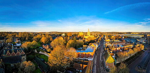 Fototapeta na wymiar Aerial view of Rochester, a commuter town in the unitary authority of Medway in Kent, England