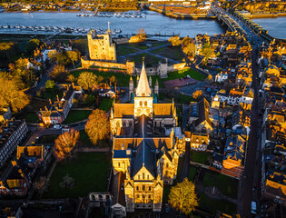 Aerial view of Rochester, a commuter town in the unitary authority of Medway in Kent, England