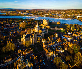 Aerial view of Rochester, a commuter town in the unitary authority of Medway in Kent, England