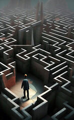 Obraz na płótnie Canvas A man chooses his way in a maze- Created with Generative AI Technology