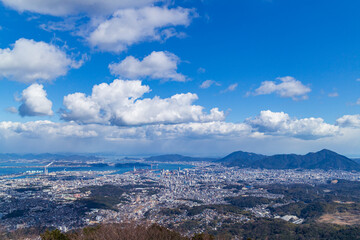 Fototapeta na wymiar 皿倉山から望む小倉・関門海峡