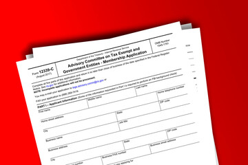 Form 12339-C documentation published IRS USA 09.16.2017. American tax document on colored