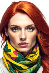 Obraz premium Woman portrait with red hair, scarf and clean haircut