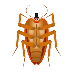 A smiling cockroach in a black hat. Vector image on a white background