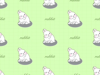 Rabbit cartoon character seamless pattern on green background