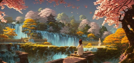 Fototapeta premium Wide waterfalls in Spring