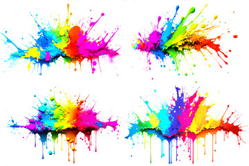 4 Colorful Ink paint splash brushes. splatter paint splattered spray. Spray paint isolated on White Background. Drips ink splatters, Inkblots set.
