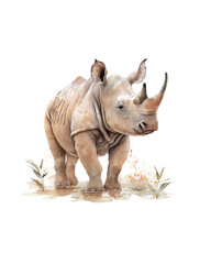 Fototapeta premium Baby rhinoceros illustration. Generative AI.