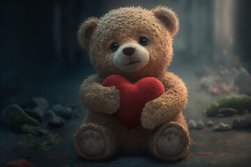 Teddy bear holding a heart Generative AI