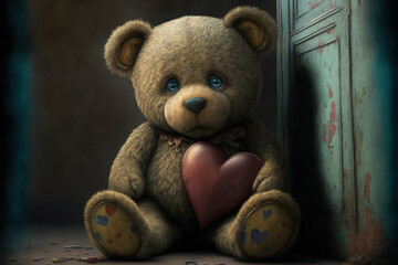 Teddy bear holding a heart Generative AI