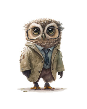 A small owl dressed as an investigator. Generative AI.