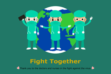 thank you the doctors and nurses for helping people from the coronavirus. Doctor who saved the world. Virus protection concept. Vector illustration.