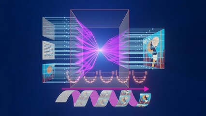 Neural network based on deep learning text-to-image diffusion model. Artificial Intelligence diffusion network principle. 3D rendering illustration of reconstructing image from noise - visual art