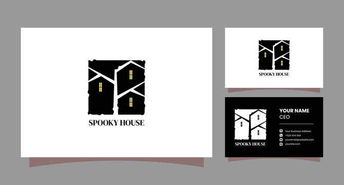 spooky house logo with business card