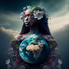 A portrait of mother earth as a woman - obrazy, fototapety, plakaty